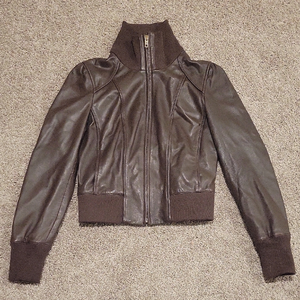 Halogen Hipster Y2K Dark Brown Leather Jacket XS